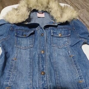 Hawke & Co 6x Girls Denim Jacket With Faux Fur Collar